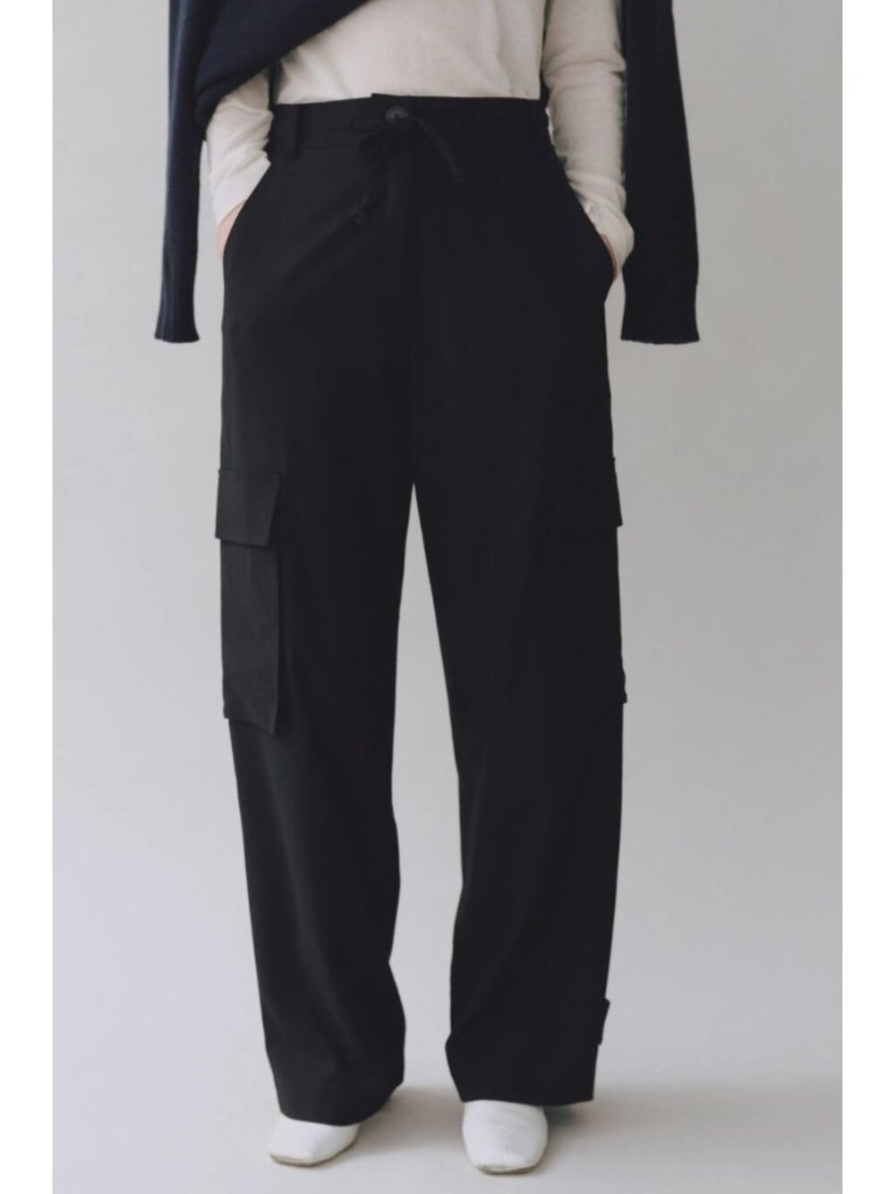 MIJEONG PARK Wool Blend Cargo Pants Black Wide Leg Size Medium